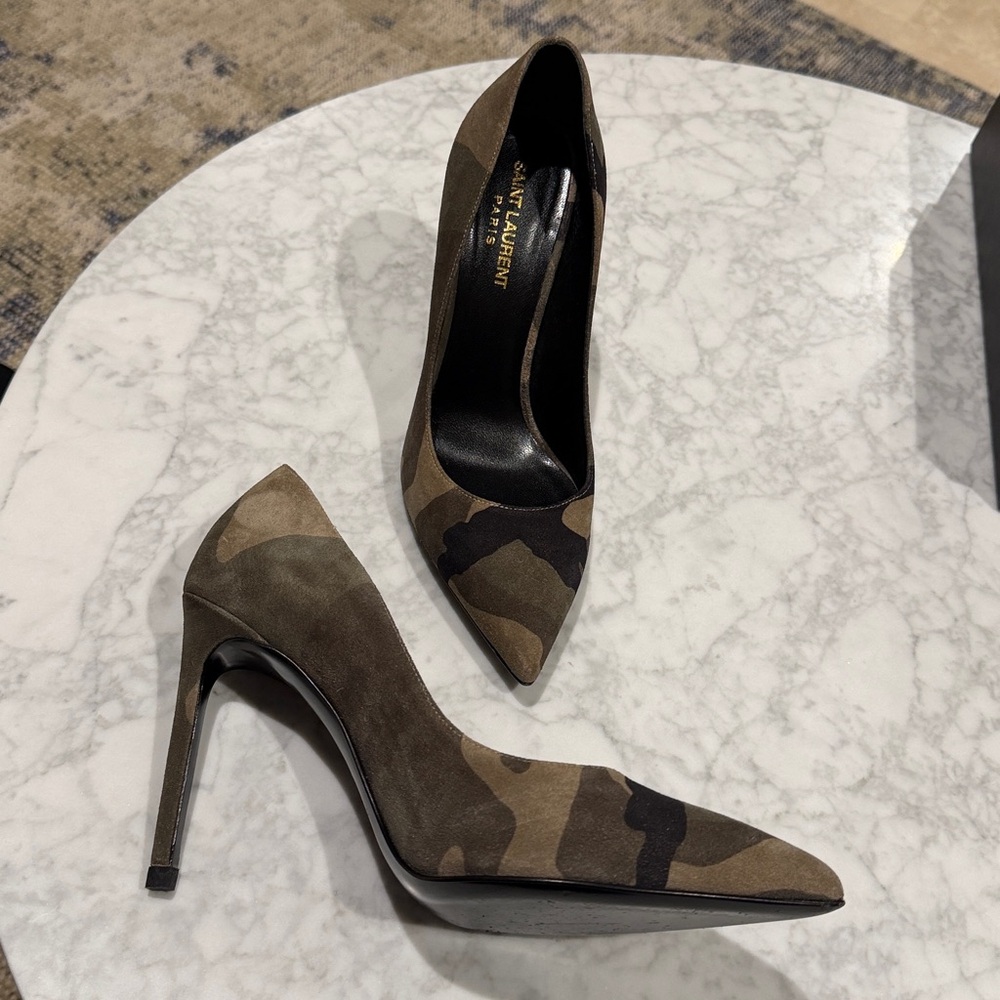 SaintLaurent Paris Suede Camouflage Stilettos   37.5 - Picture 2 of 7